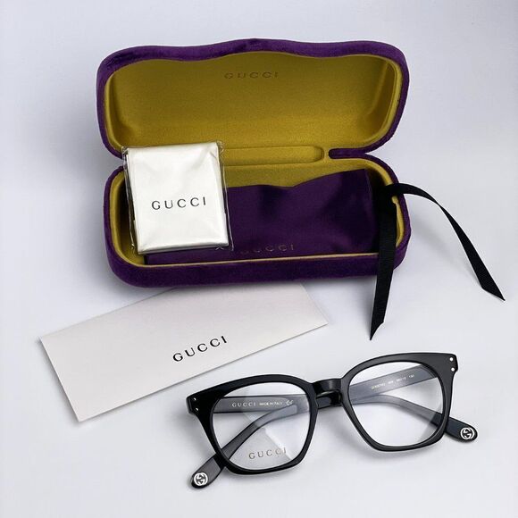 NEW GUCCI LOGO GG0572O 009 Black Gray Square Unisex Eyeglasses - Picture 10 of 11